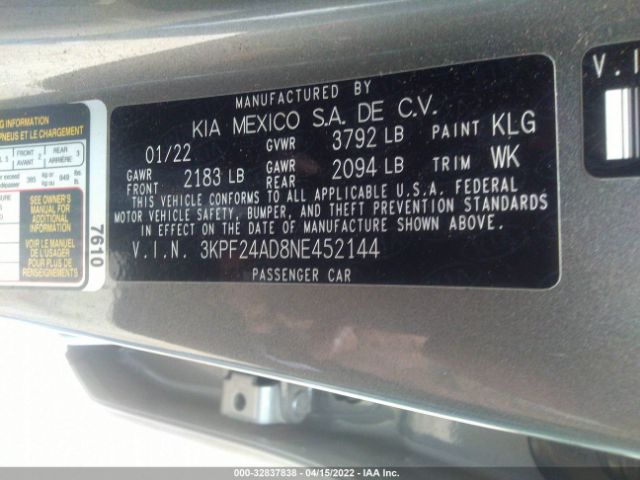 Photo 8 VIN: 3KPF24AD8NE452144 - KIA FORTE 