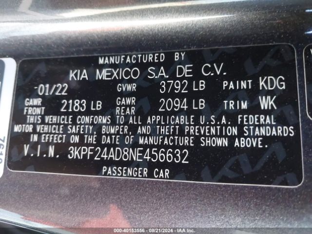 Photo 8 VIN: 3KPF24AD8NE456632 - KIA FORTE 