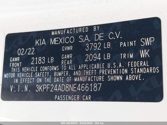 Photo 8 VIN: 3KPF24AD8NE466187 - KIA FORTE 