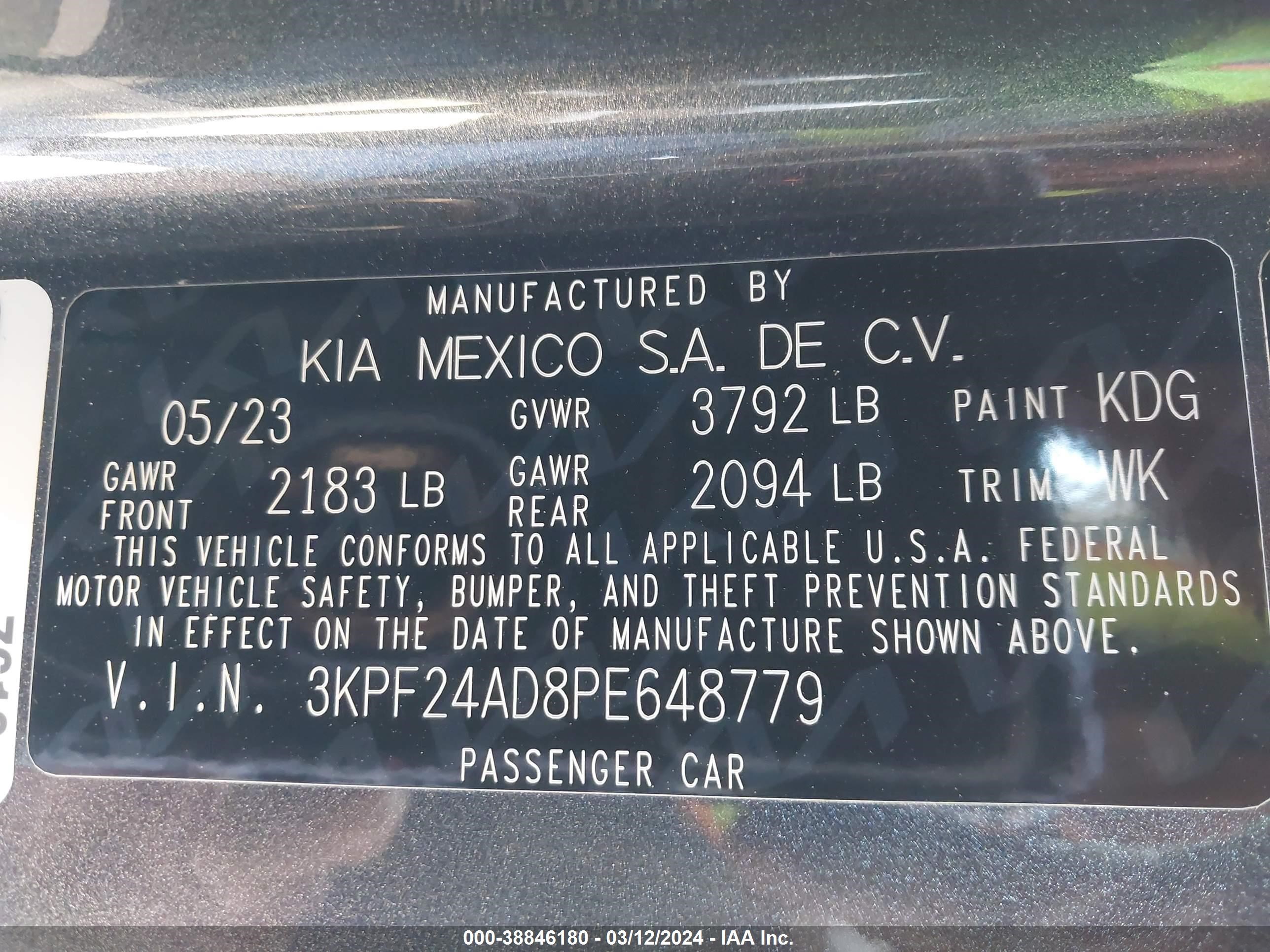 Photo 8 VIN: 3KPF24AD8PE648779 - KIA FORTE 