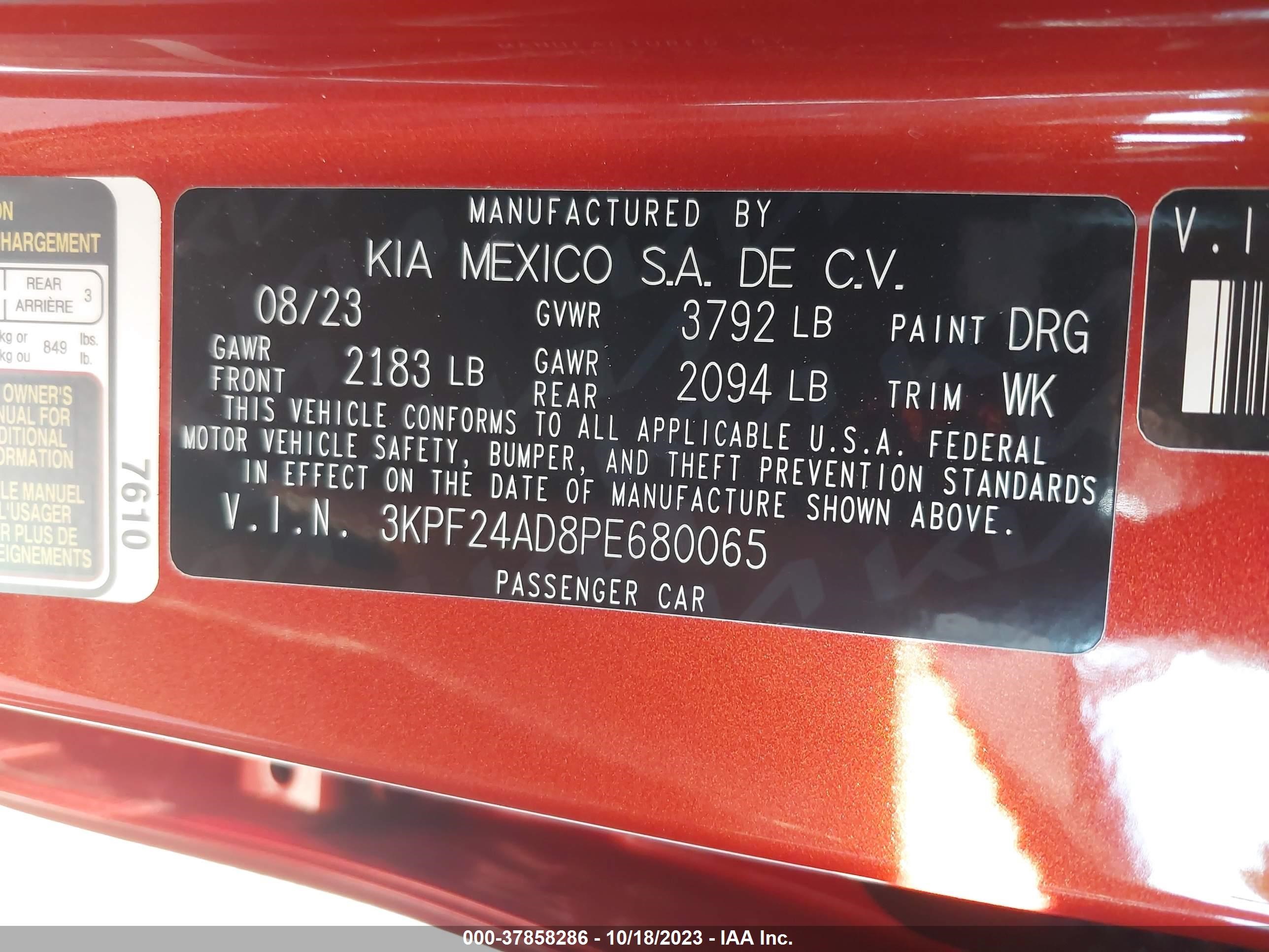 Photo 8 VIN: 3KPF24AD8PE680065 - KIA FORTE 