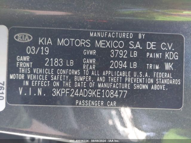 Photo 8 VIN: 3KPF24AD9KE108477 - KIA FORTE 