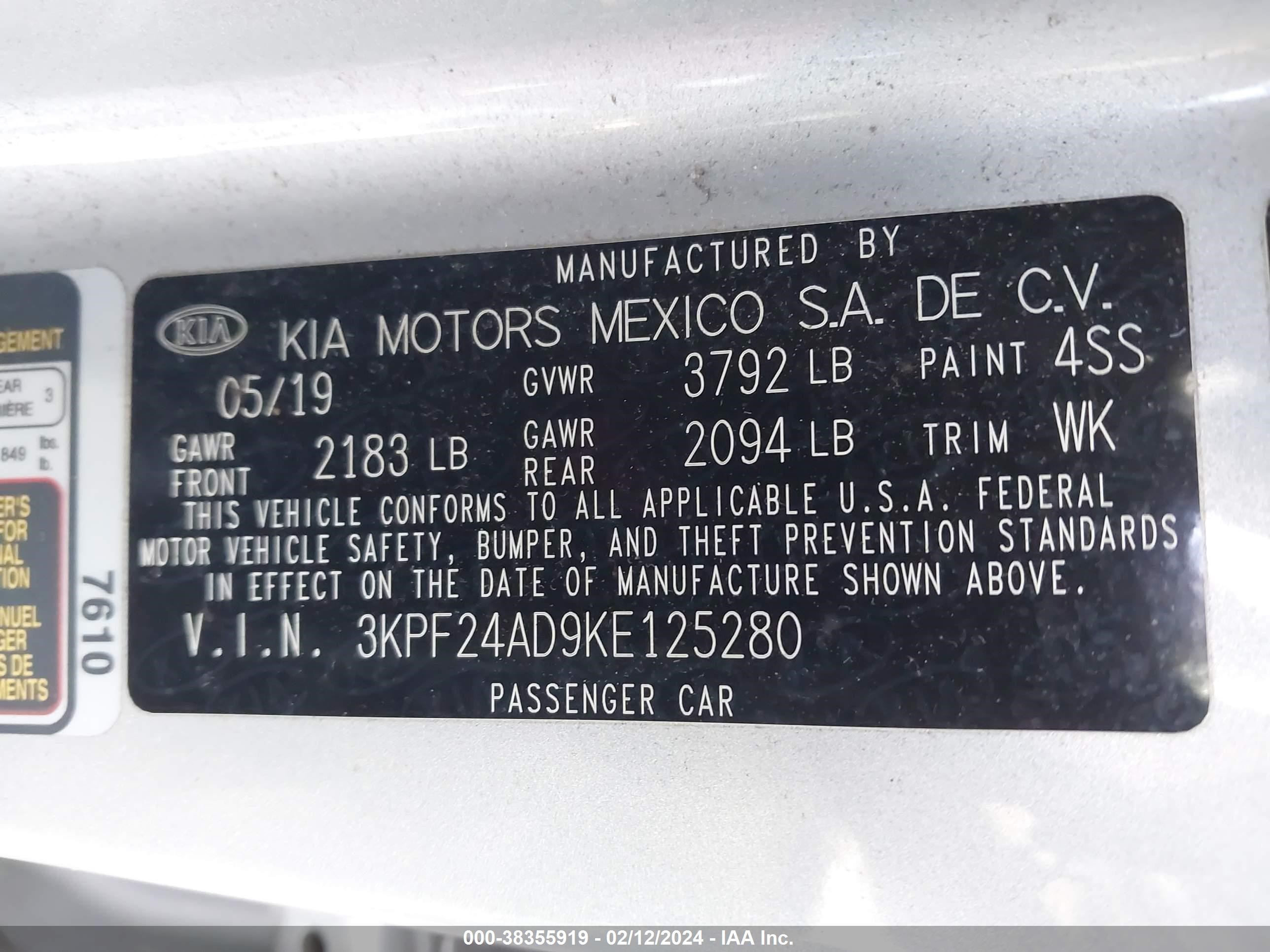 Photo 8 VIN: 3KPF24AD9KE125280 - KIA FORTE 