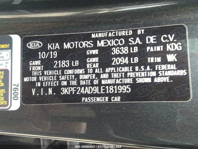 Photo 8 VIN: 3KPF24AD9LE181995 - KIA FORTE 