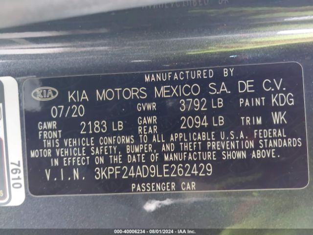 Photo 8 VIN: 3KPF24AD9LE262429 - KIA FORTE 