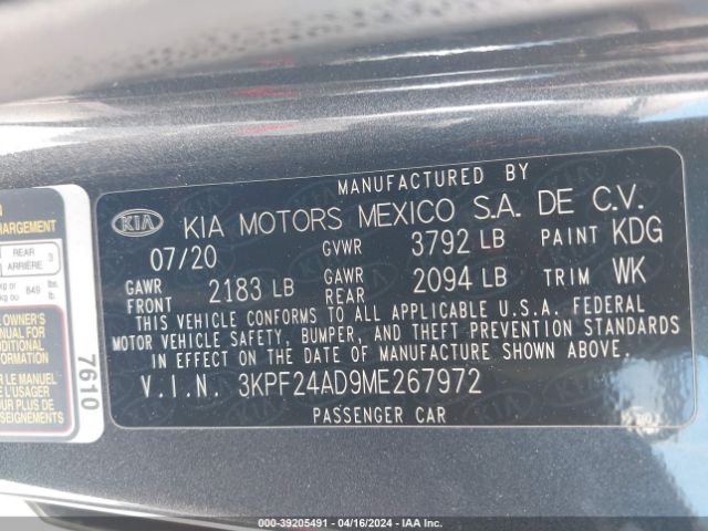 Photo 8 VIN: 3KPF24AD9ME267972 - KIA FORTE 