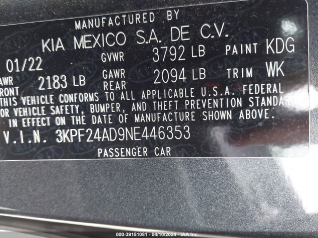 Photo 8 VIN: 3KPF24AD9NE446353 - KIA FORTE 