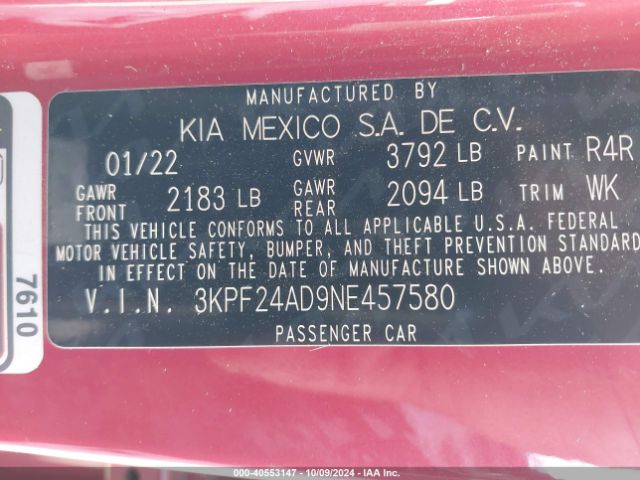 Photo 8 VIN: 3KPF24AD9NE457580 - KIA FORTE 