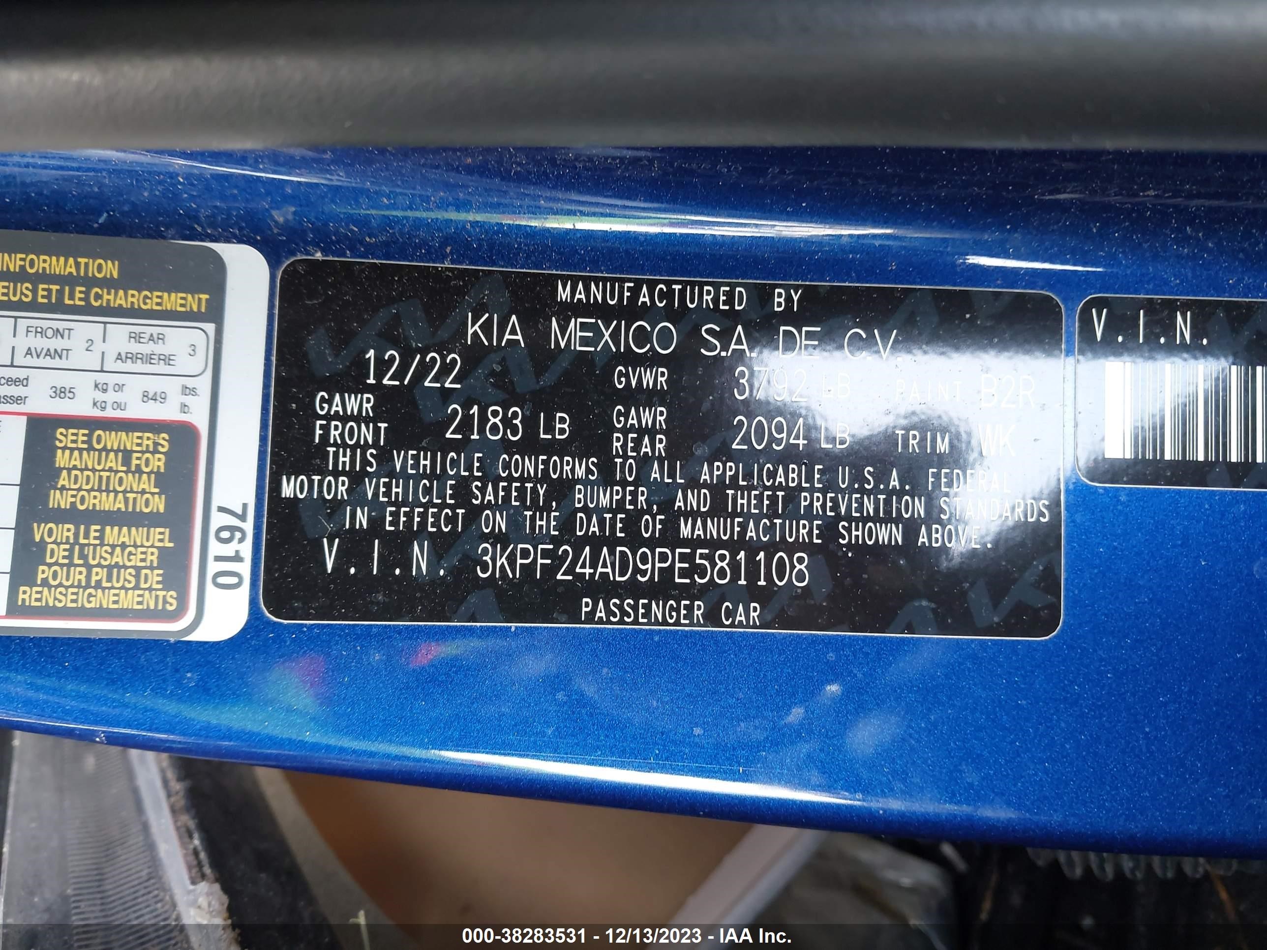 Photo 8 VIN: 3KPF24AD9PE581108 - KIA FORTE 