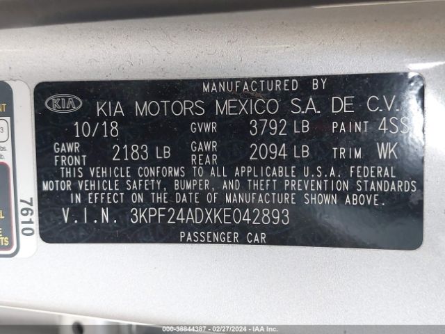 Photo 8 VIN: 3KPF24ADXKE042893 - KIA FORTE 