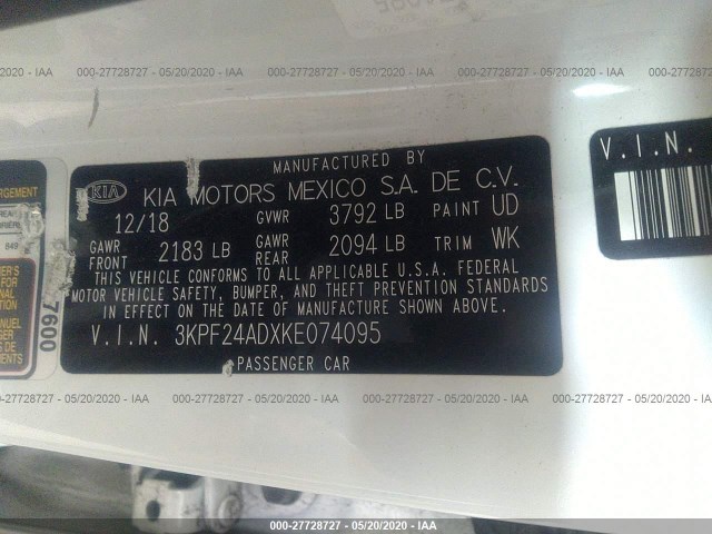 Photo 8 VIN: 3KPF24ADXKE074095 - KIA FORTE 