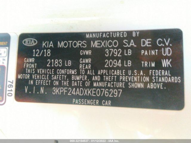 Photo 8 VIN: 3KPF24ADXKE076297 - KIA FORTE 