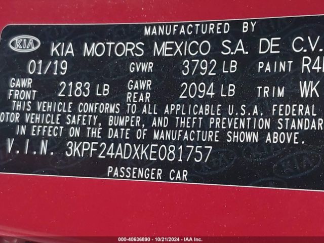 Photo 8 VIN: 3KPF24ADXKE081757 - KIA FORTE 