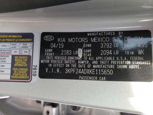 Photo 9 VIN: 3KPF24ADXKE115650 - KIA FORTE FE 