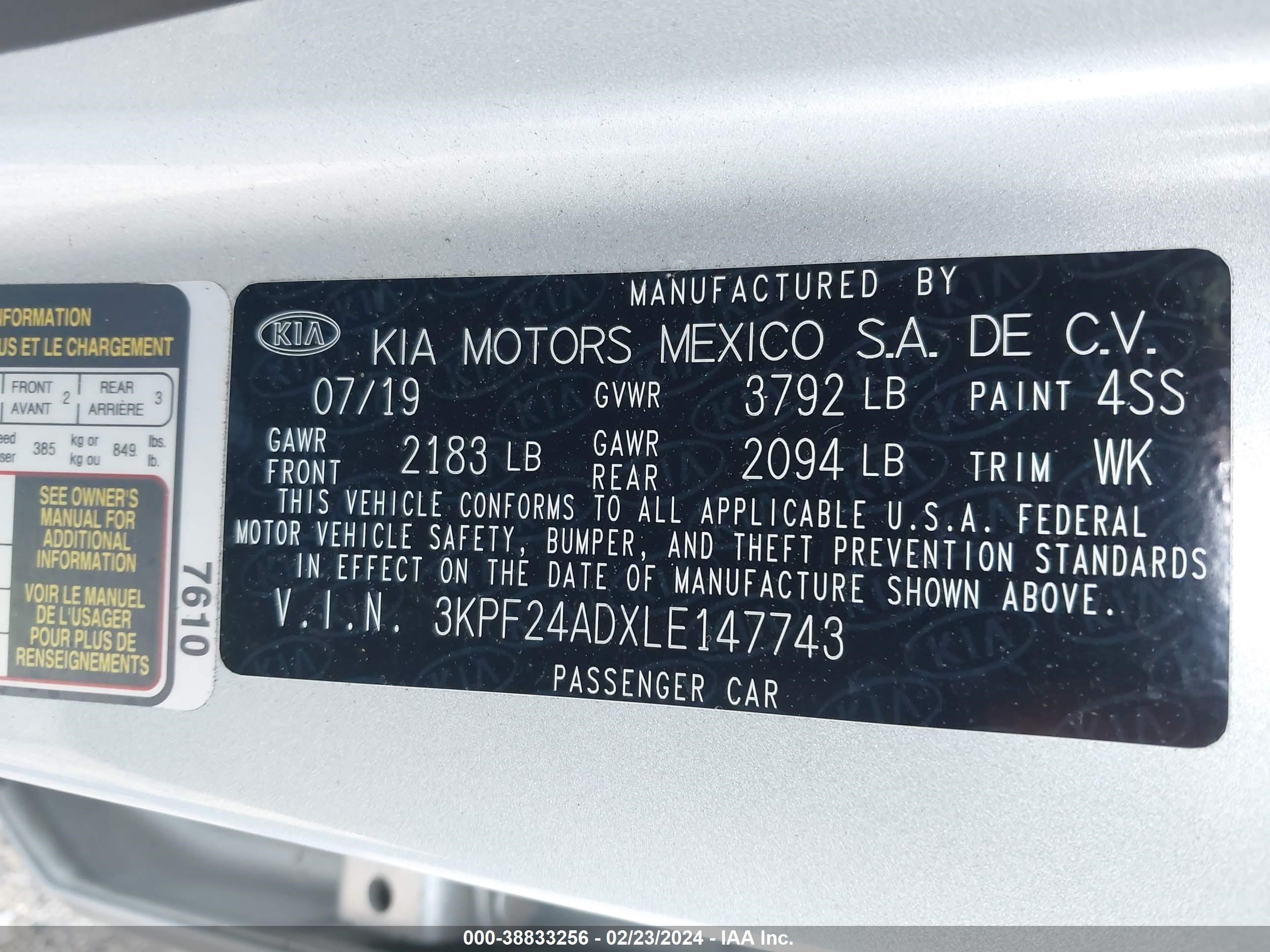 Photo 8 VIN: 3KPF24ADXLE147743 - KIA FORTE 