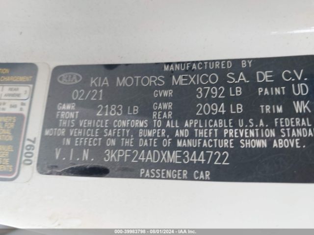 Photo 8 VIN: 3KPF24ADXME344722 - KIA FORTE 