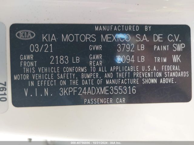 Photo 8 VIN: 3KPF24ADXME355316 - KIA FORTE 