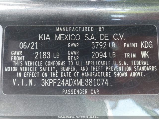 Photo 8 VIN: 3KPF24ADXME381074 - KIA FORTE 