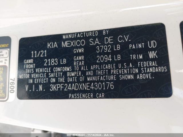 Photo 8 VIN: 3KPF24ADXNE430176 - KIA FORTE 