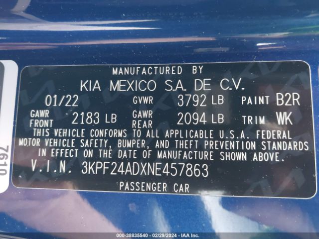 Photo 8 VIN: 3KPF24ADXNE457863 - KIA FORTE 