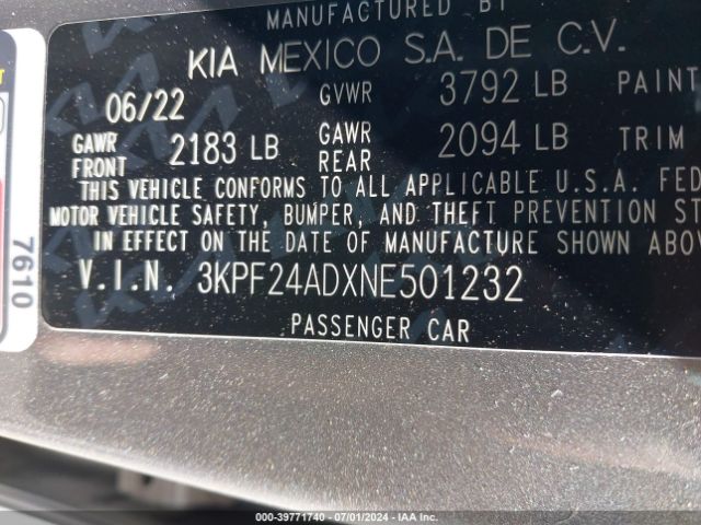 Photo 8 VIN: 3KPF24ADXNE501232 - KIA FORTE 