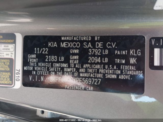 Photo 8 VIN: 3KPF24ADXPE569727 - KIA FORTE 