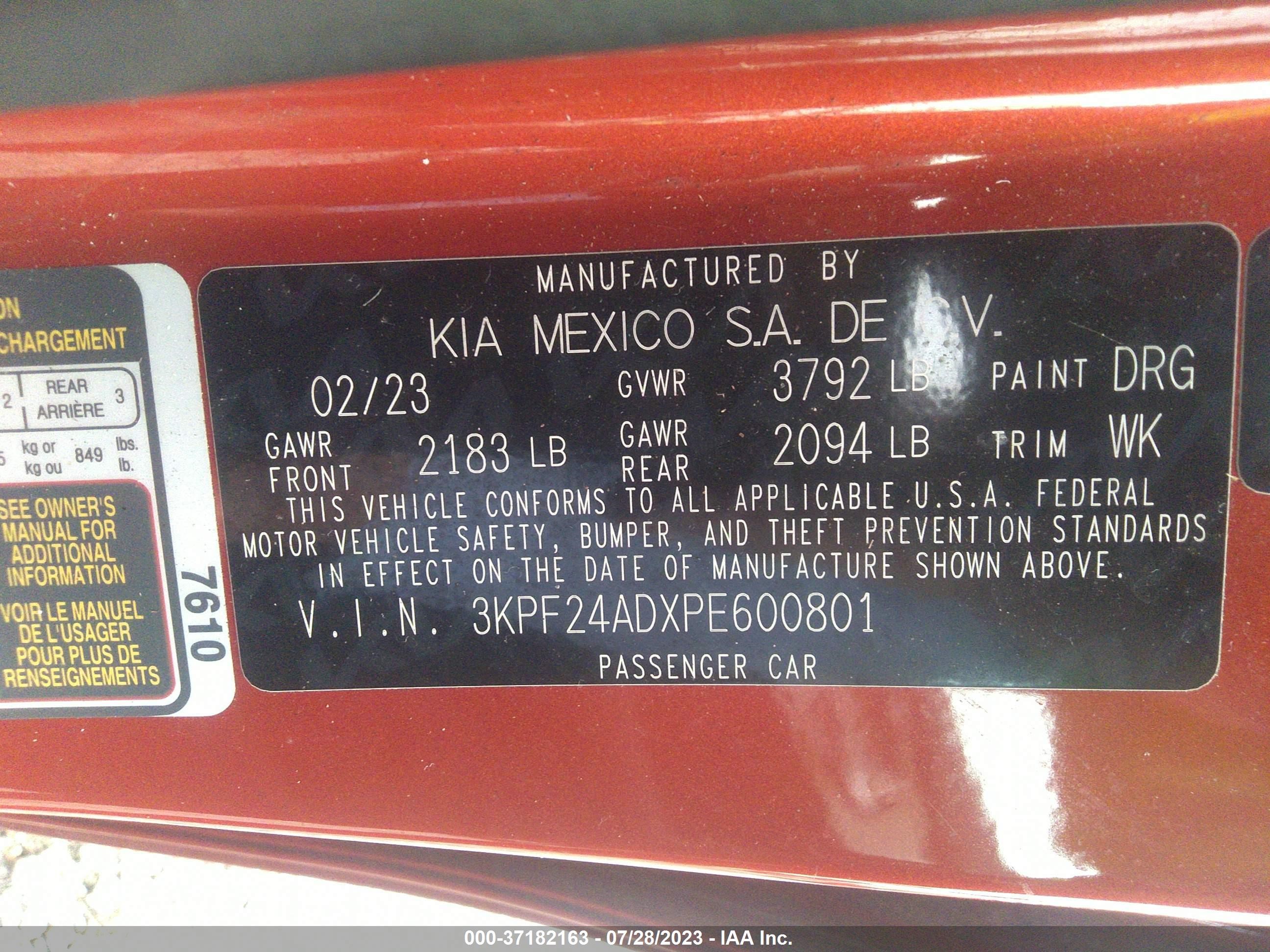 Photo 8 VIN: 3KPF24ADXPE600801 - KIA FORTE 