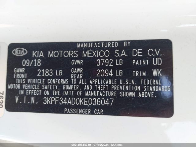 Photo 8 VIN: 3KPF34AD0KE036047 - KIA FORTE 