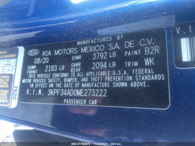 Photo 8 VIN: 3KPF34AD0ME273222 - KIA FORTE 