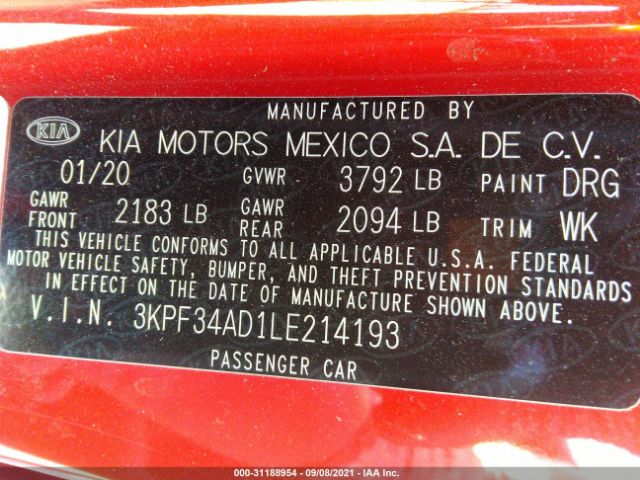 Photo 8 VIN: 3KPF34AD1LE214193 - KIA FORTE 