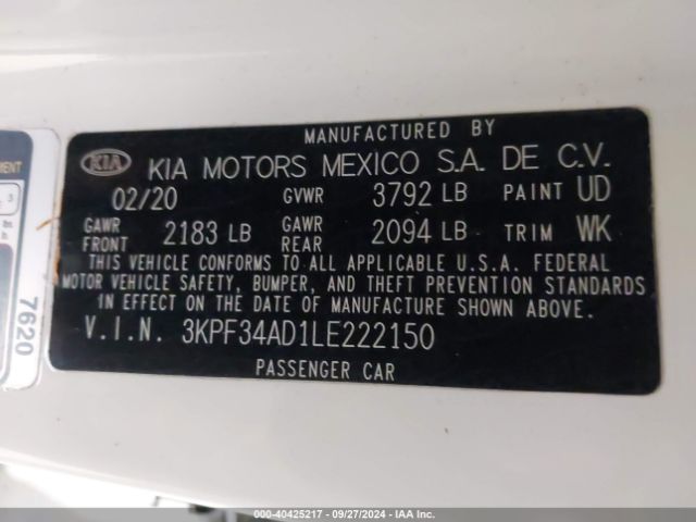 Photo 8 VIN: 3KPF34AD1LE222150 - KIA FORTE 