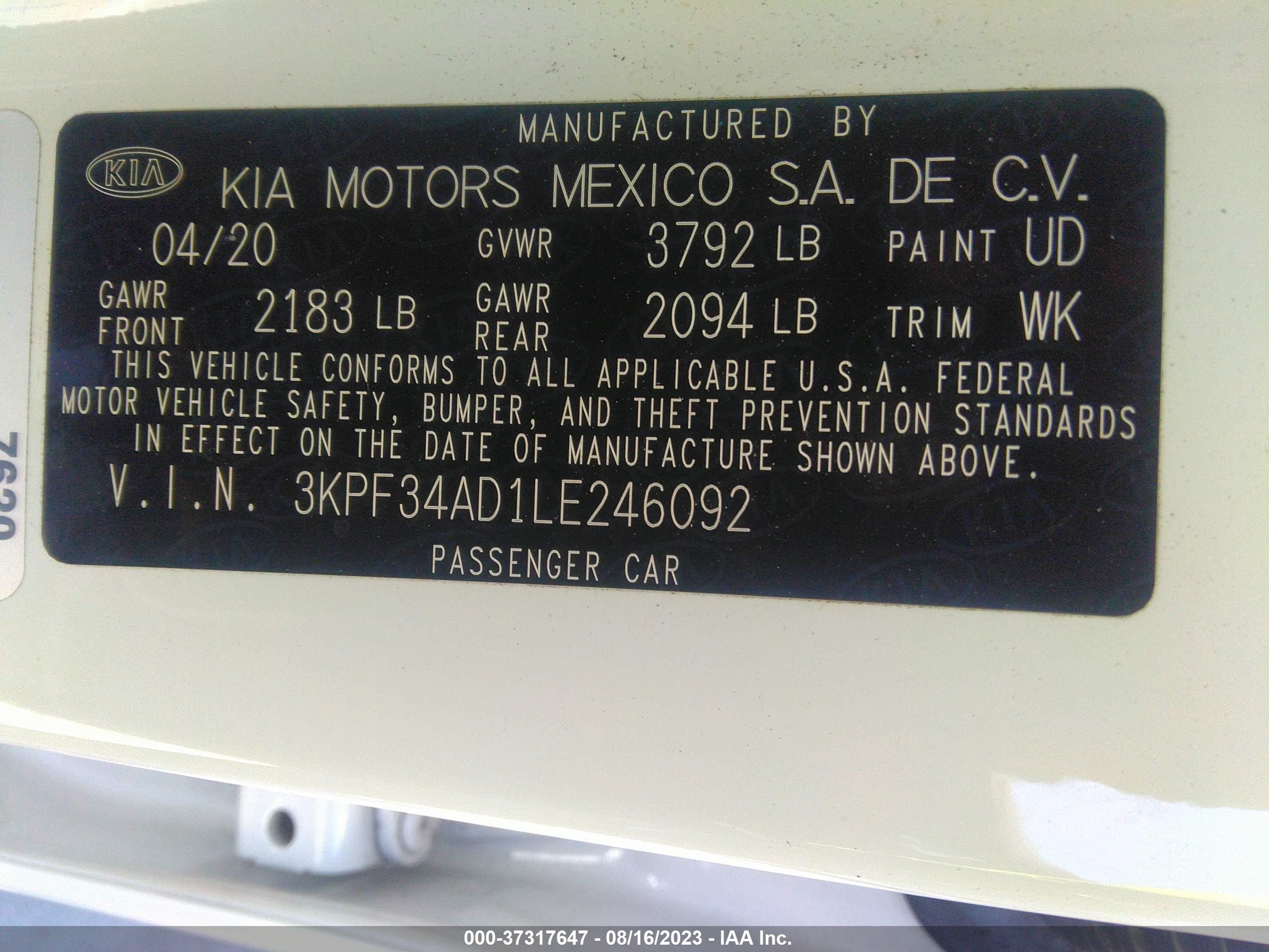 Photo 8 VIN: 3KPF34AD1LE246092 - KIA FORTE 