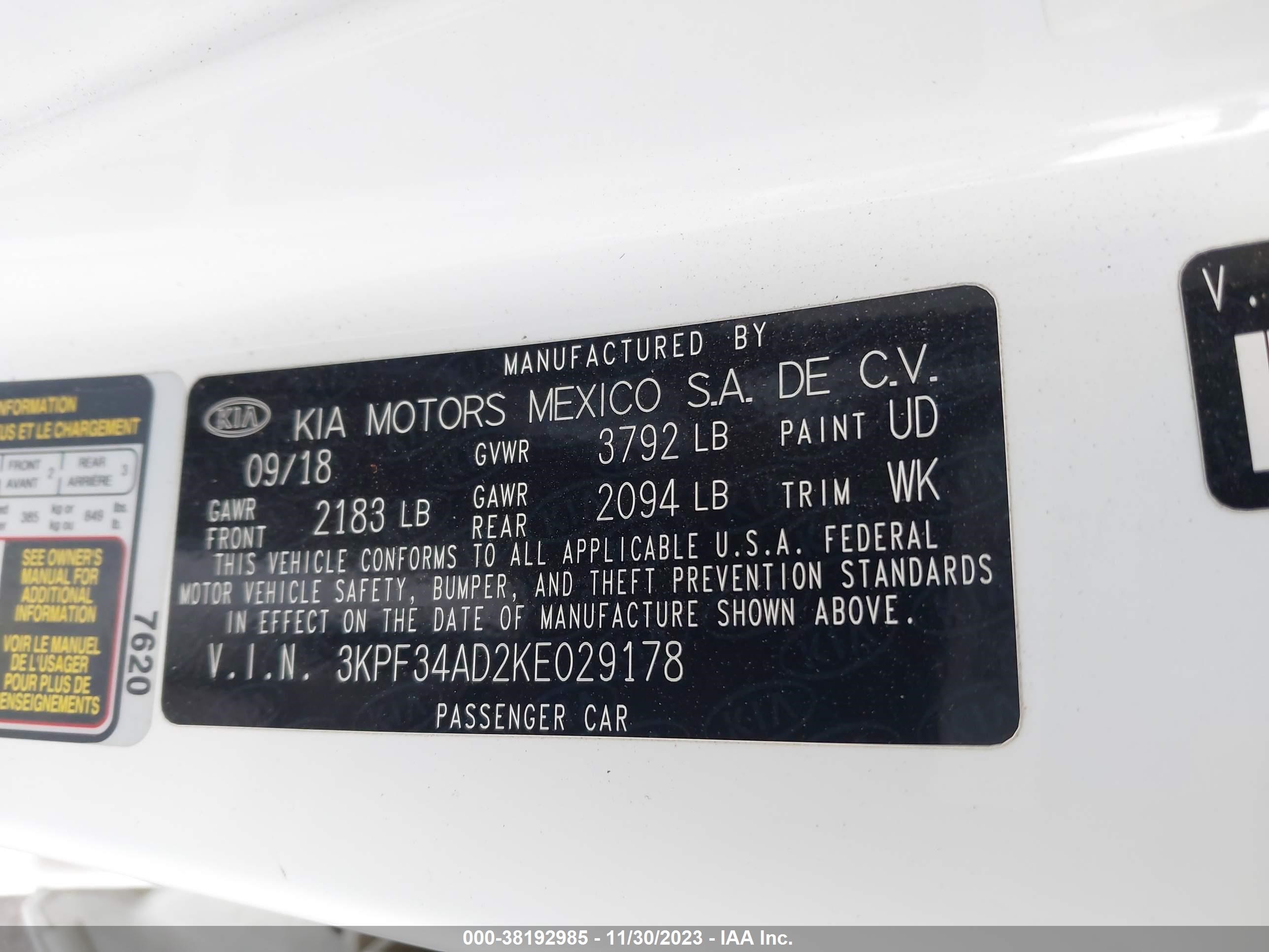 Photo 8 VIN: 3KPF34AD2KE029178 - KIA FORTE 