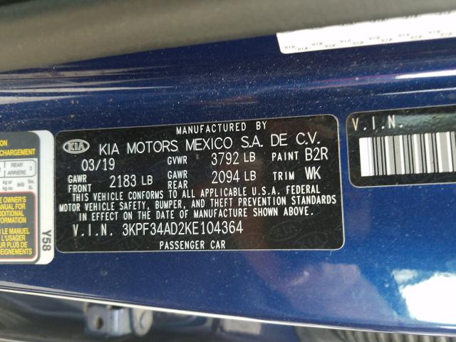 Photo 9 VIN: 3KPF34AD2KE104364 - KIA FORTE GT L 