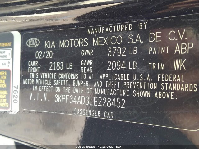 Photo 8 VIN: 3KPF34AD3LE228452 - KIA FORTE 