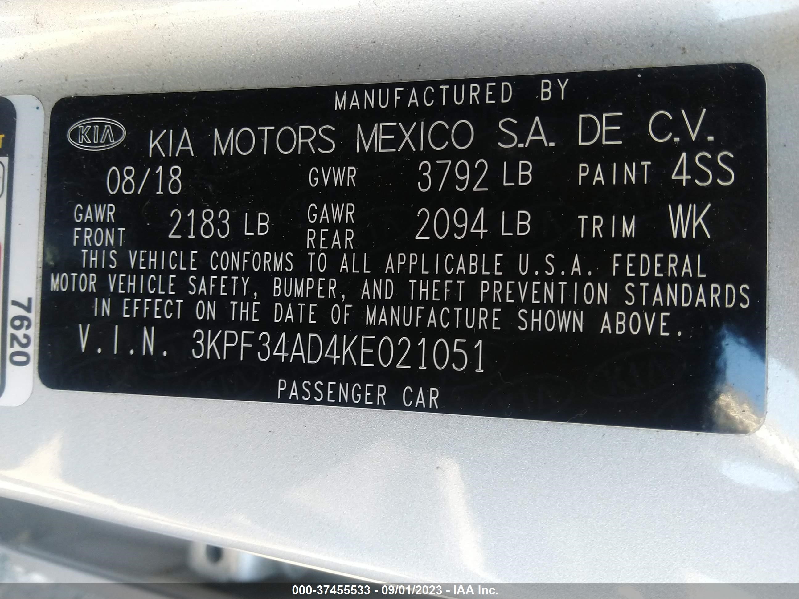 Photo 8 VIN: 3KPF34AD4KE021051 - KIA FORTE 