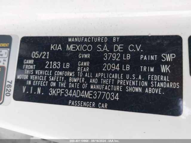 Photo 8 VIN: 3KPF34AD4ME377034 - KIA FORTE 