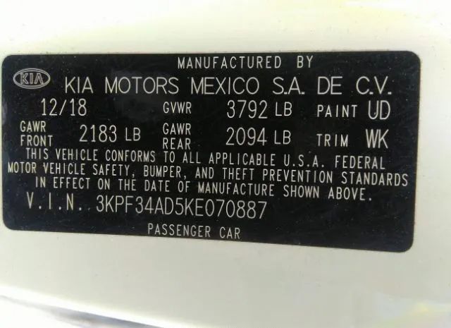 Photo 8 VIN: 3KPF34AD5KE070887 - KIA FORTE 