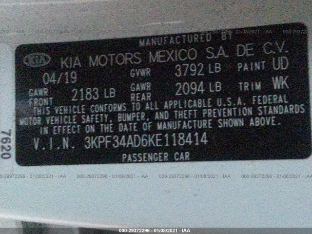 Photo 8 VIN: 3KPF34AD6KE118414 - KIA FORTE 