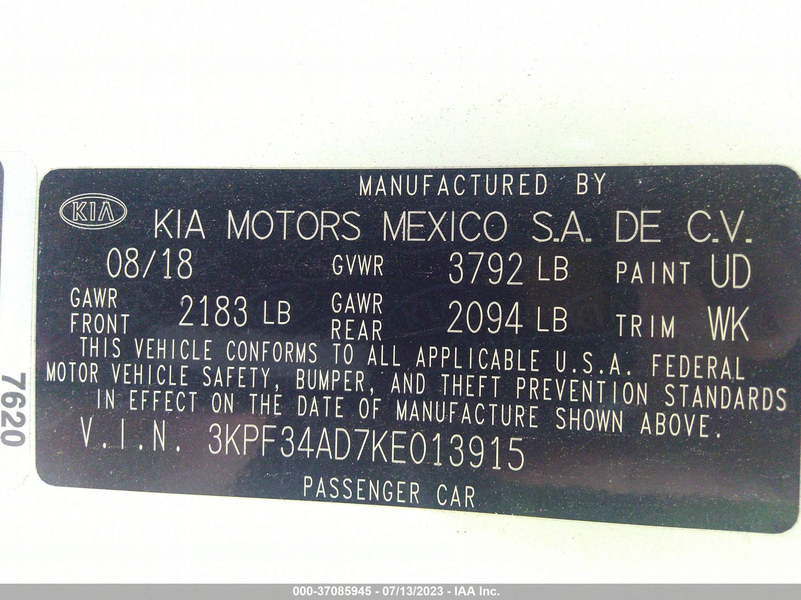 Photo 8 VIN: 3KPF34AD7KE013915 - KIA FORTE 