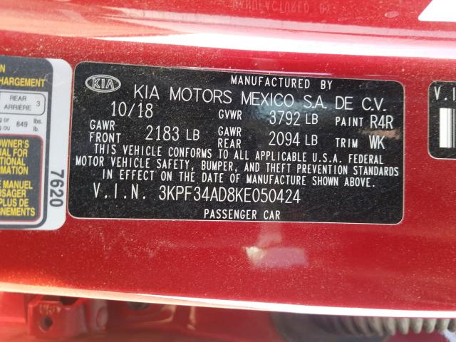 Photo 9 VIN: 3KPF34AD8KE050424 - KIA FORTE GT L 