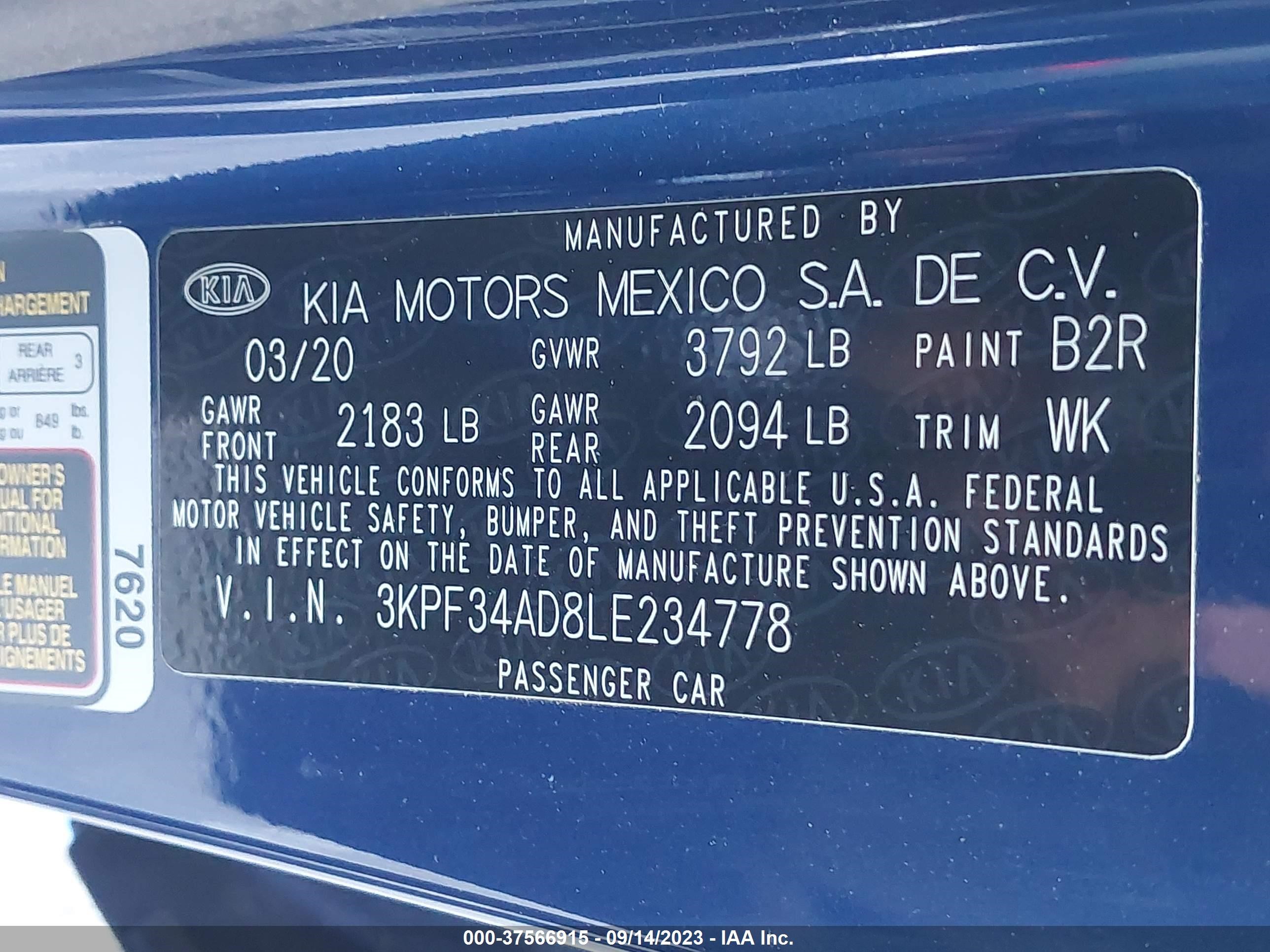 Photo 8 VIN: 3KPF34AD8LE234778 - KIA FORTE 