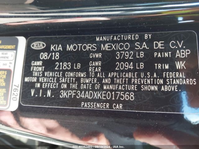 Photo 8 VIN: 3KPF34ADXKE017568 - KIA FORTE 