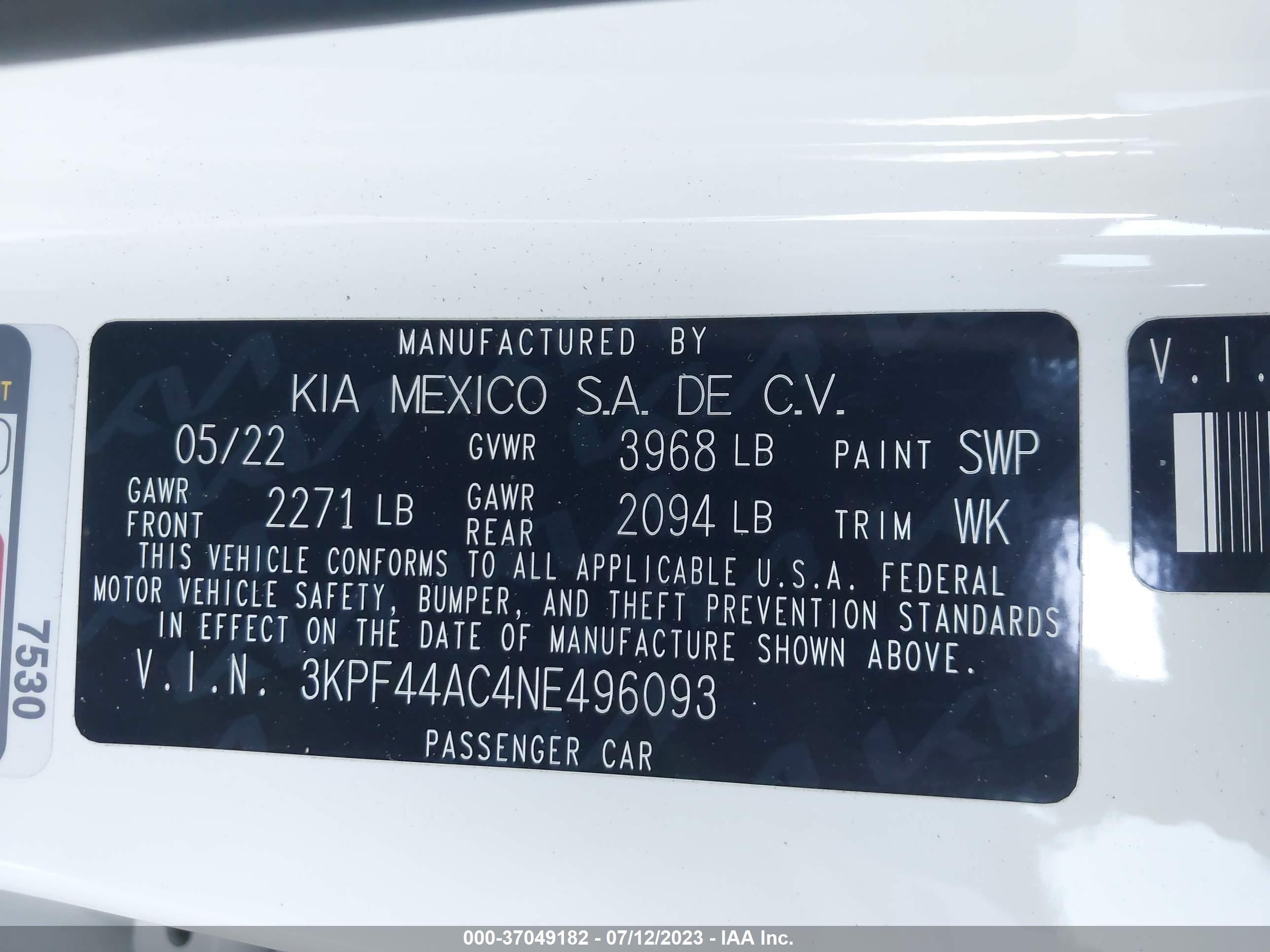 Photo 8 VIN: 3KPF44AC4NE496093 - KIA FORTE 