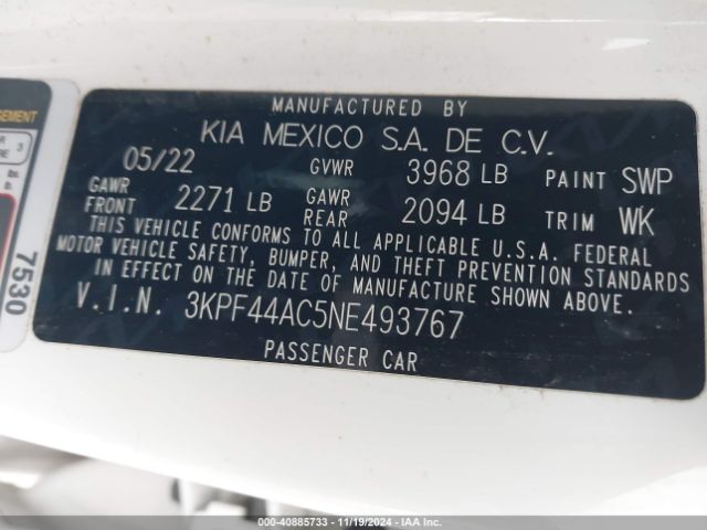 Photo 8 VIN: 3KPF44AC5NE493767 - KIA FORTE 