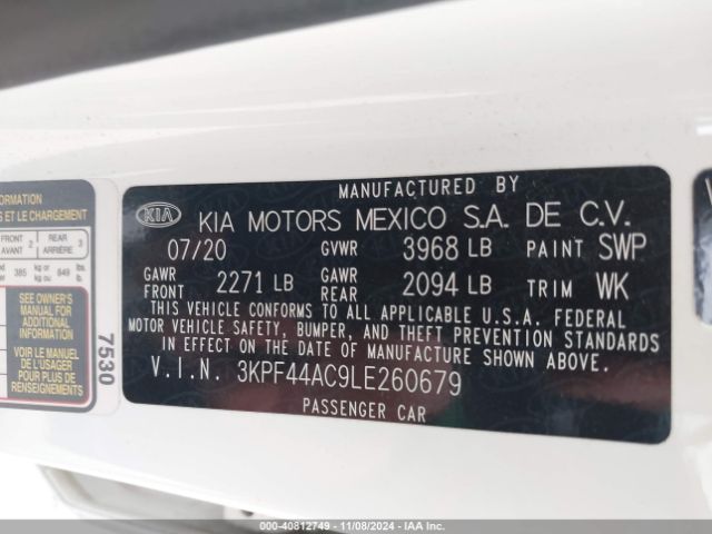 Photo 8 VIN: 3KPF44AC9LE260679 - KIA FORTE 