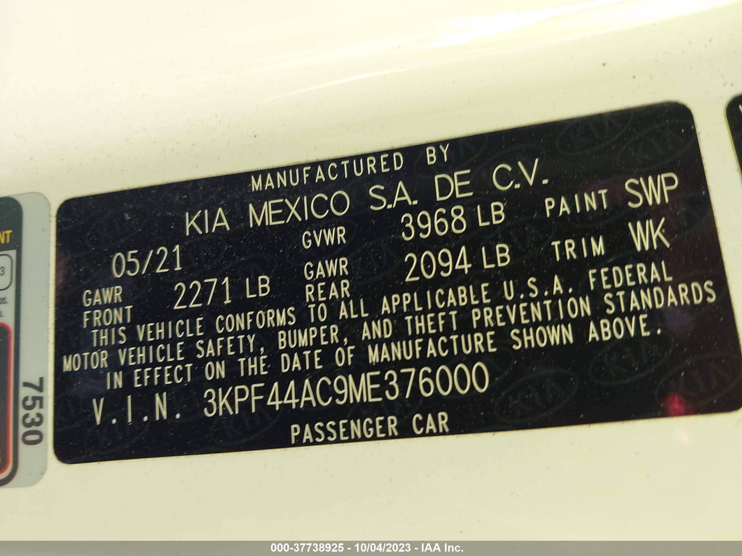 Photo 8 VIN: 3KPF44AC9ME376000 - KIA FORTE 