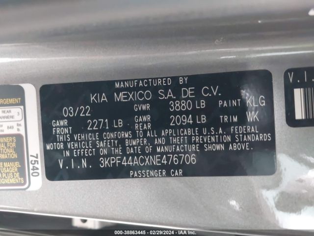 Photo 8 VIN: 3KPF44ACXNE476706 - KIA FORTE 