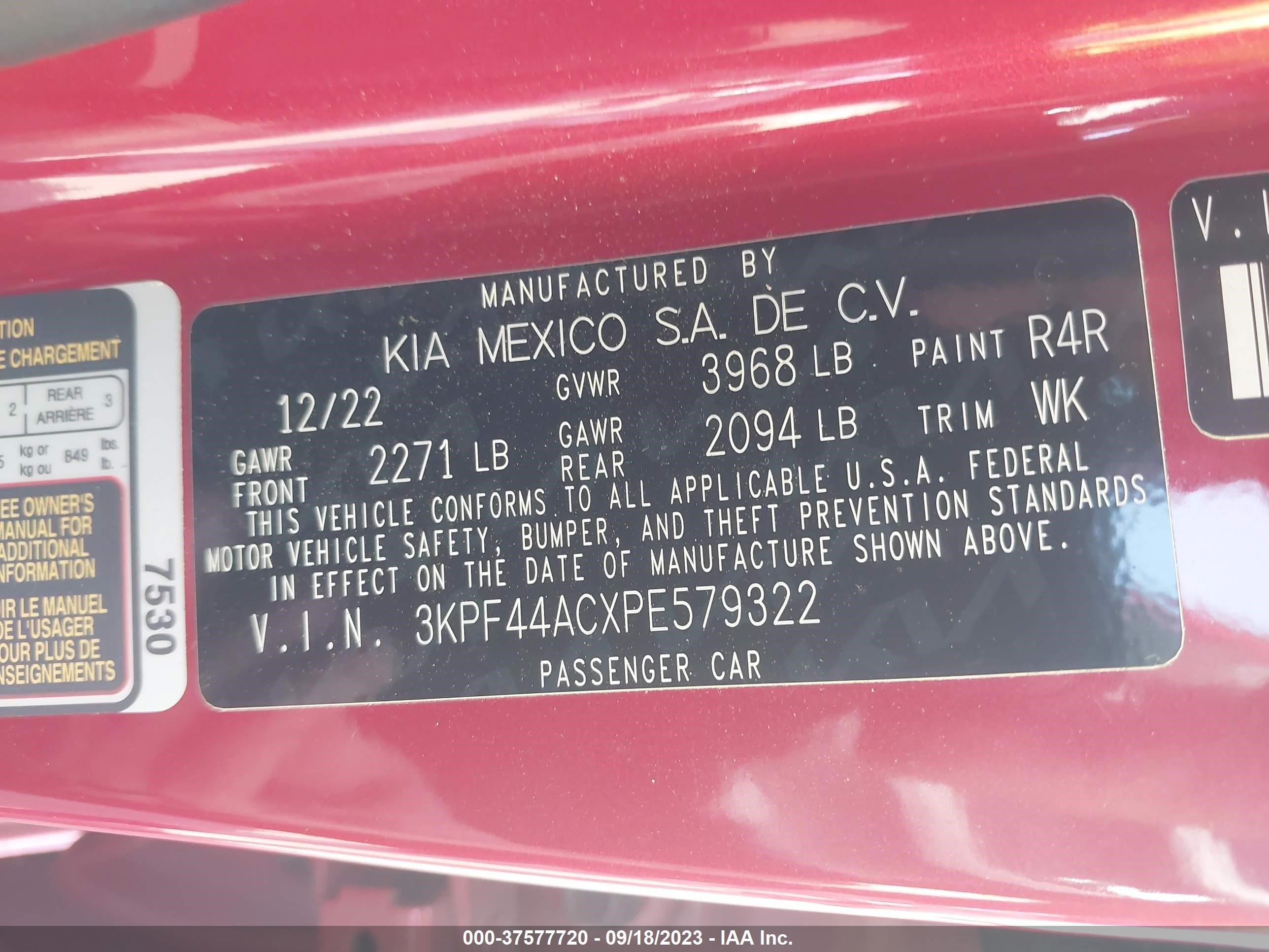 Photo 8 VIN: 3KPF44ACXPE579322 - KIA FORTE 