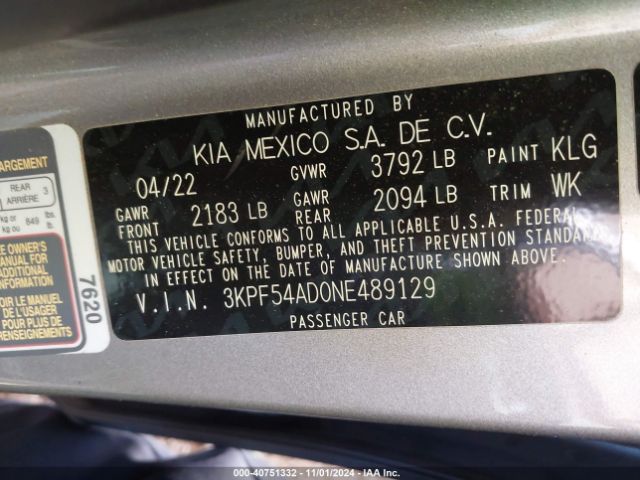 Photo 8 VIN: 3KPF54AD0NE489129 - KIA FORTE 